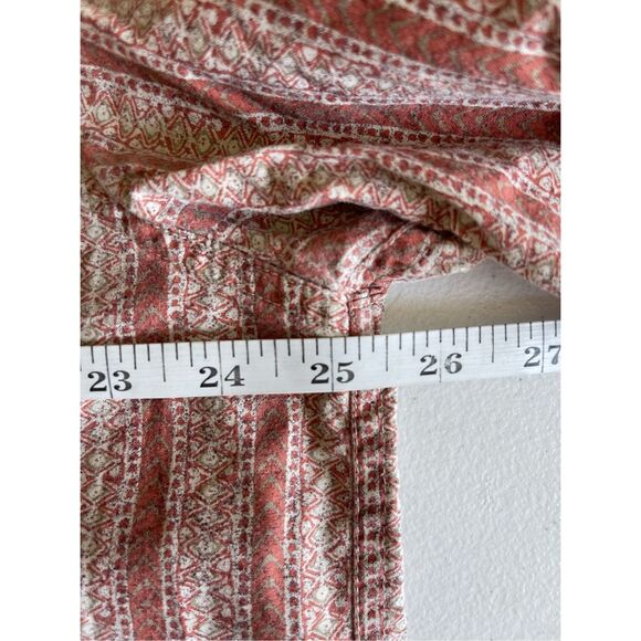 L.L. Bean Printed Red White Tan Short Sleeve Button Up Shirt Size Large 100% Cot - Picture 5 of 6
